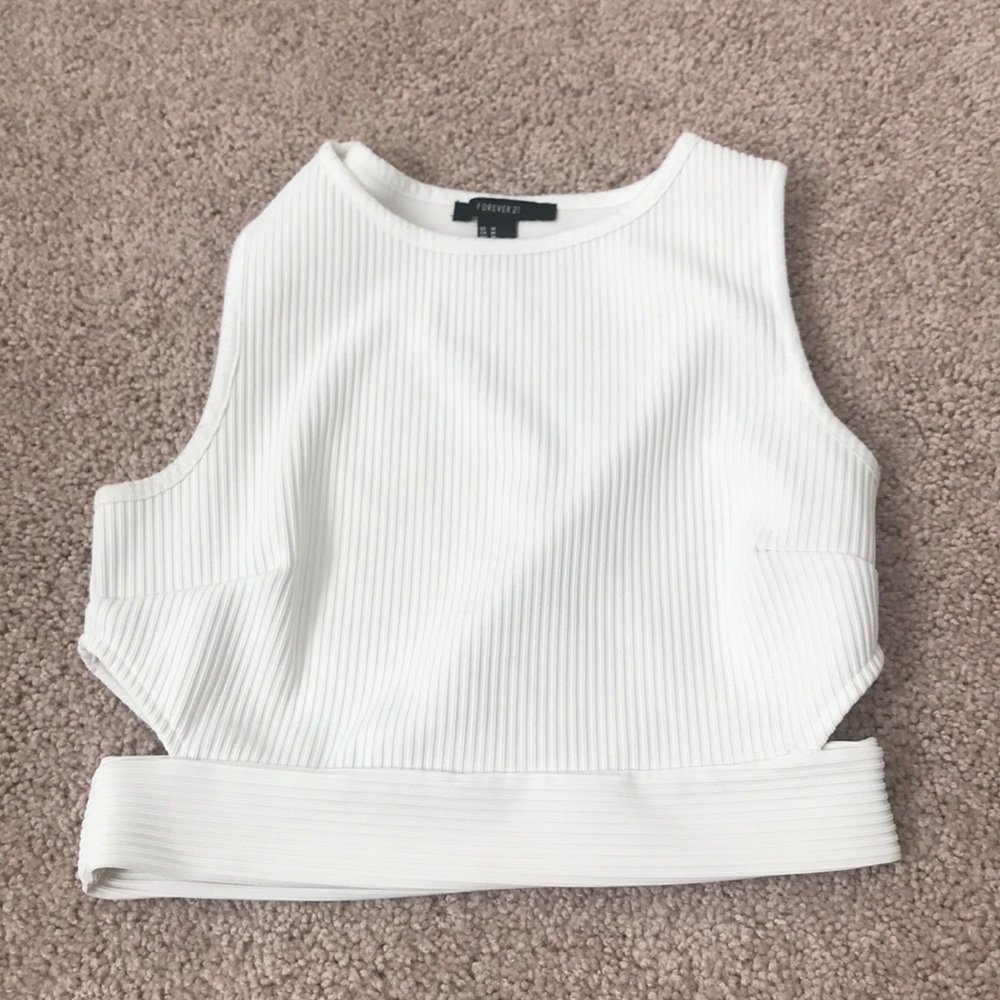 Forever 21 Cream Crop Top Ribbed Cutouts